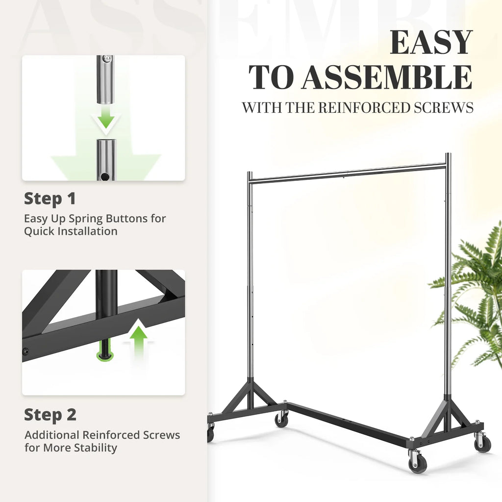 HOKEEPER 400LBS Commercial Z Base Garment Rack Heavy Duty Clothing Rack Height Adjustable Rolling Clothes Rack for Hanging Clothes Racks on Wheels Portable Z Rack Chrome Finish