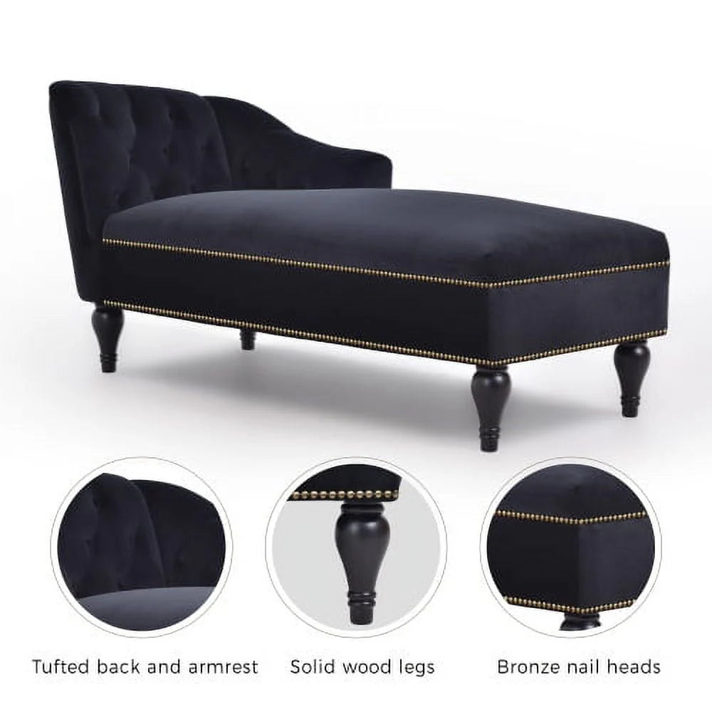 THINK 30,Velvet Chaise Lounge with Rolled Arm, 58” Upholstered Sofa Lounge Chair for Living Room Bedroom