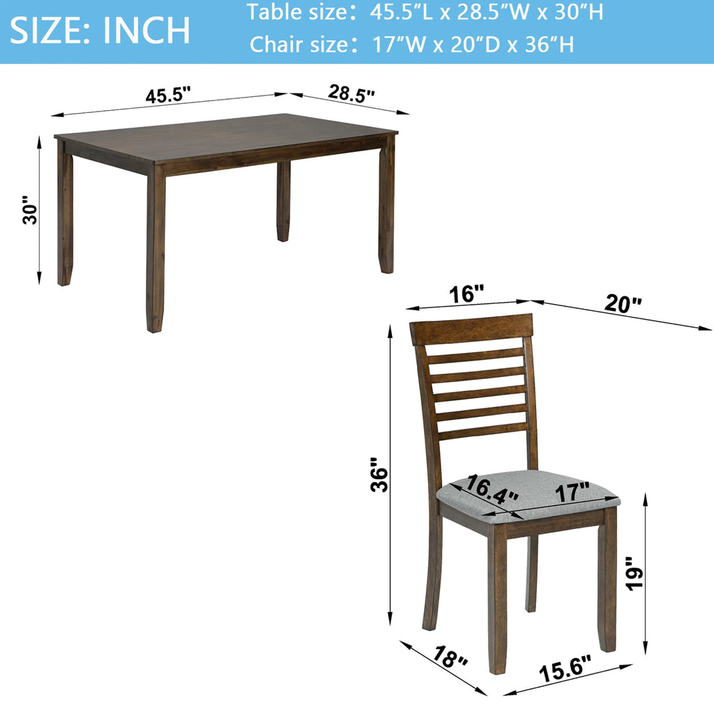 Sesslife 5 Piece Dining Set with One Rectangle Table and 4 Upholstered Chairs for 4 Persons, Dining Room Table Set for Small Place(Table+4 Chairs)