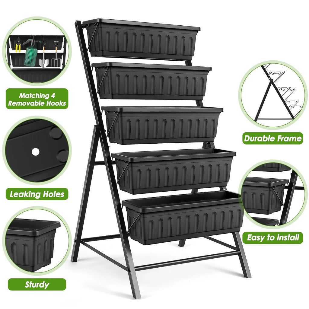 SEJOV 4 ft Vertical Garden 5-Tier Raised Garden Bed Planter Box for Patio Balcony Flower Herb Freestanding Garden Planter - 26 in× 22.75 in× 44.75 in