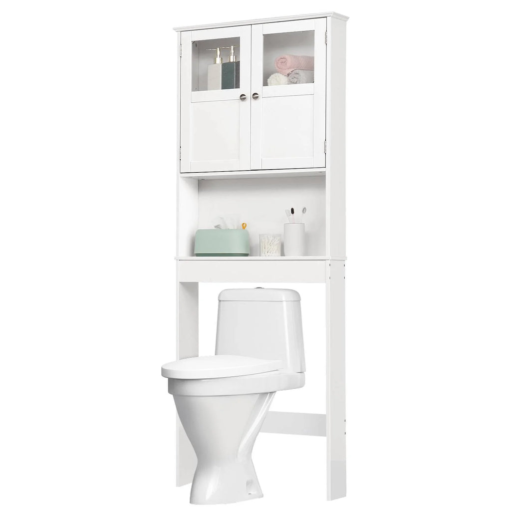Ktaxon Over the Toilet Bathroom Storage Cabinet with 2 Doors & 3 Storage Shelves Space Saver, White