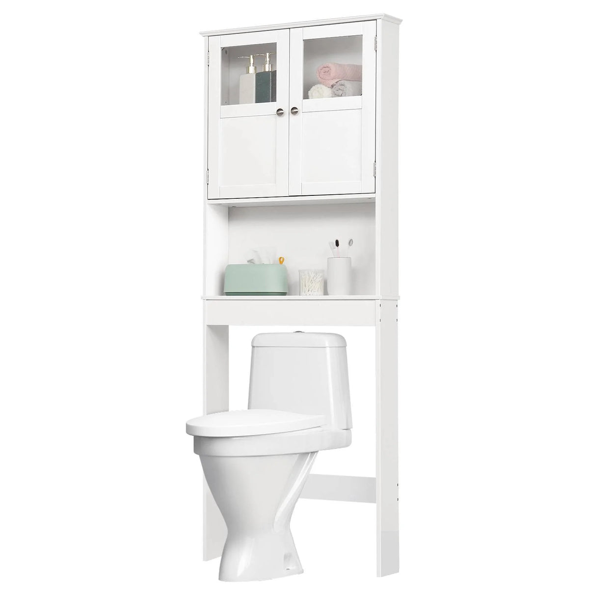 Ktaxon Over the Toilet Bathroom Storage Cabinet with 2 Doors & 3 Storage Shelves Space Saver, White