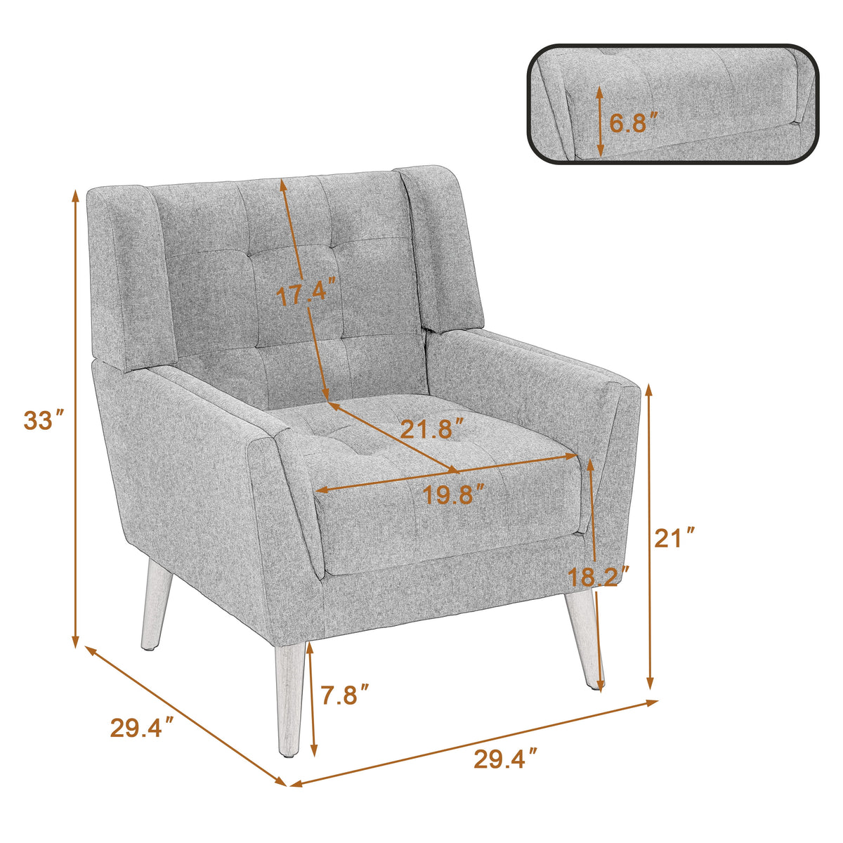 DREAMSIDEA Accent Chair Set of 2 Living Room Chair Linen Upholstered Comfortable Armchair Modern Chairs for Living Room Bedroom Indoor Furniture, Beige
