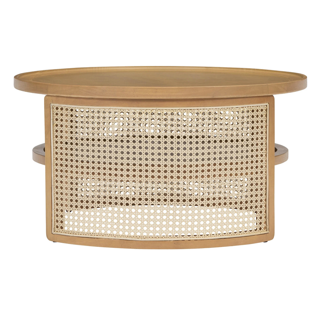 Harper & Bright Designs Rattan Round Coffee Table with Storage Shelf, Round Cane Wood Center Table for Living Room, 37'' Brown