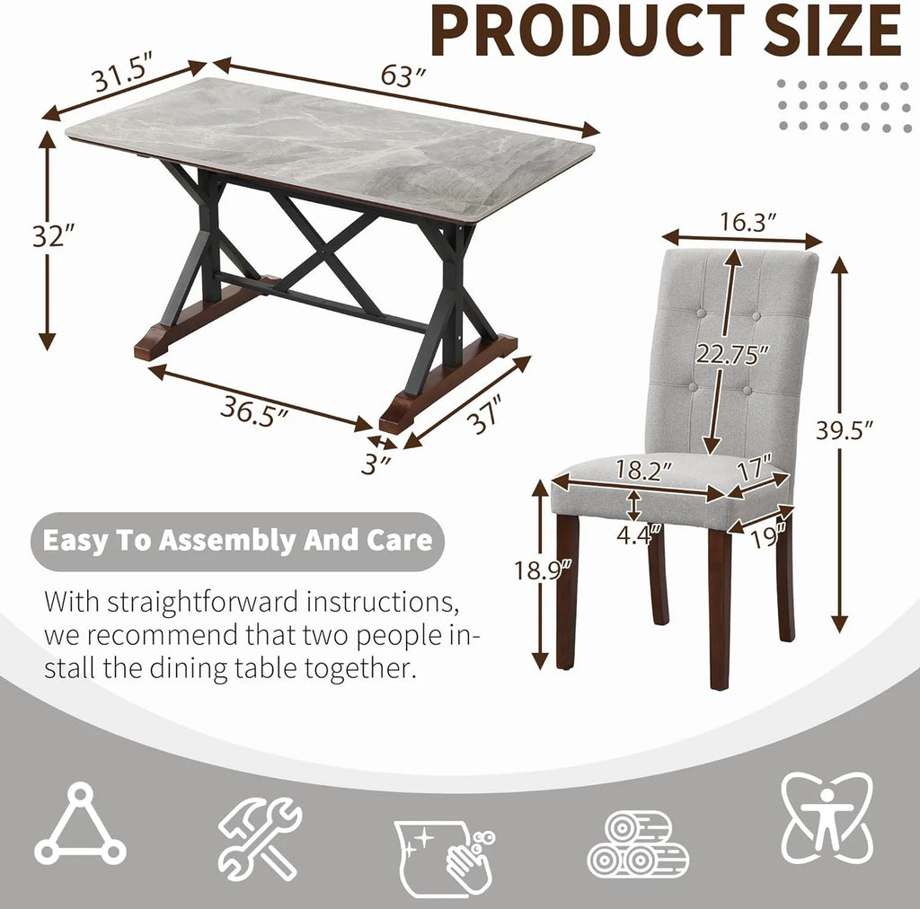 Sumdeal 5-Piece Farmhouse Dining Table Set, Wood Round Extendable Dining Table and 4 Upholstered Dining Chairs (Espresso-1Table 4 Chairs)