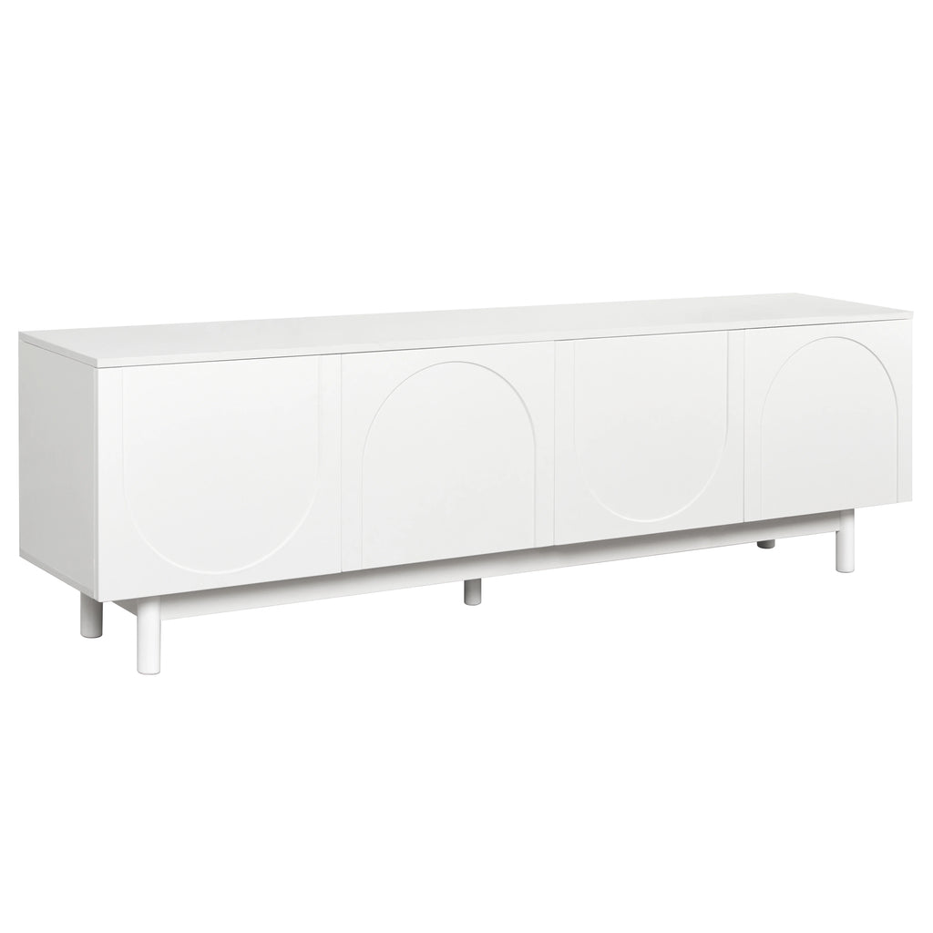 71" Graceful TV Stand with Arch Cabinets Minimalist Media Console for 78" TVs, White Entertainment Center with Solid Wood Legs & Adjustable Shelves