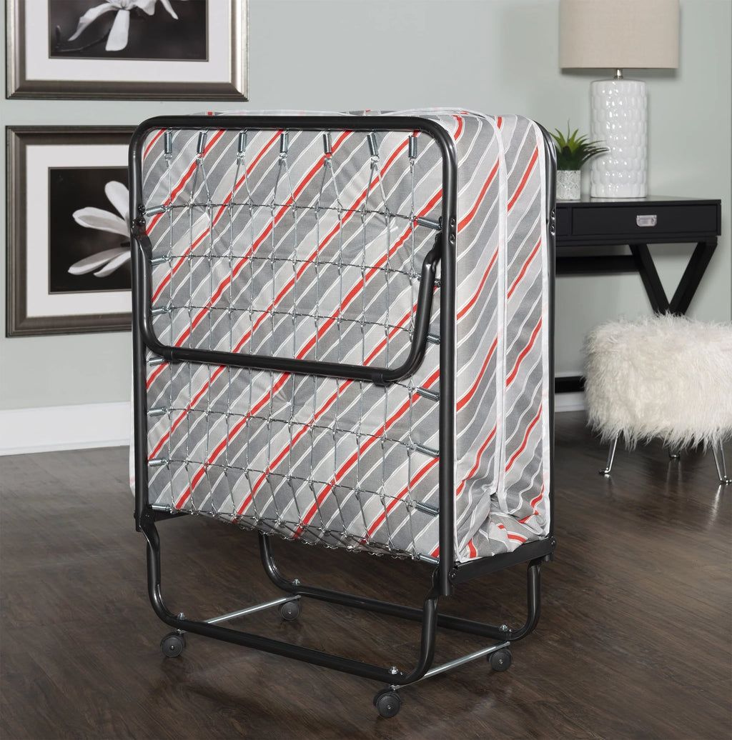 Linon Torino Folding Rollaway Guest Bed with 4" Innerspring Mattress, Cot