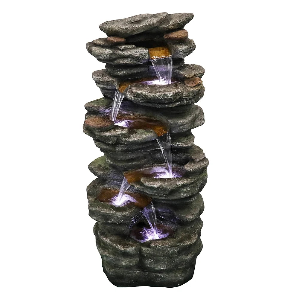 Willwolf Outdoor Water Fountain with LED Lights, 6-Tiered Electric Resin Waterfall for Garden Patio Lawn Yard and Porch