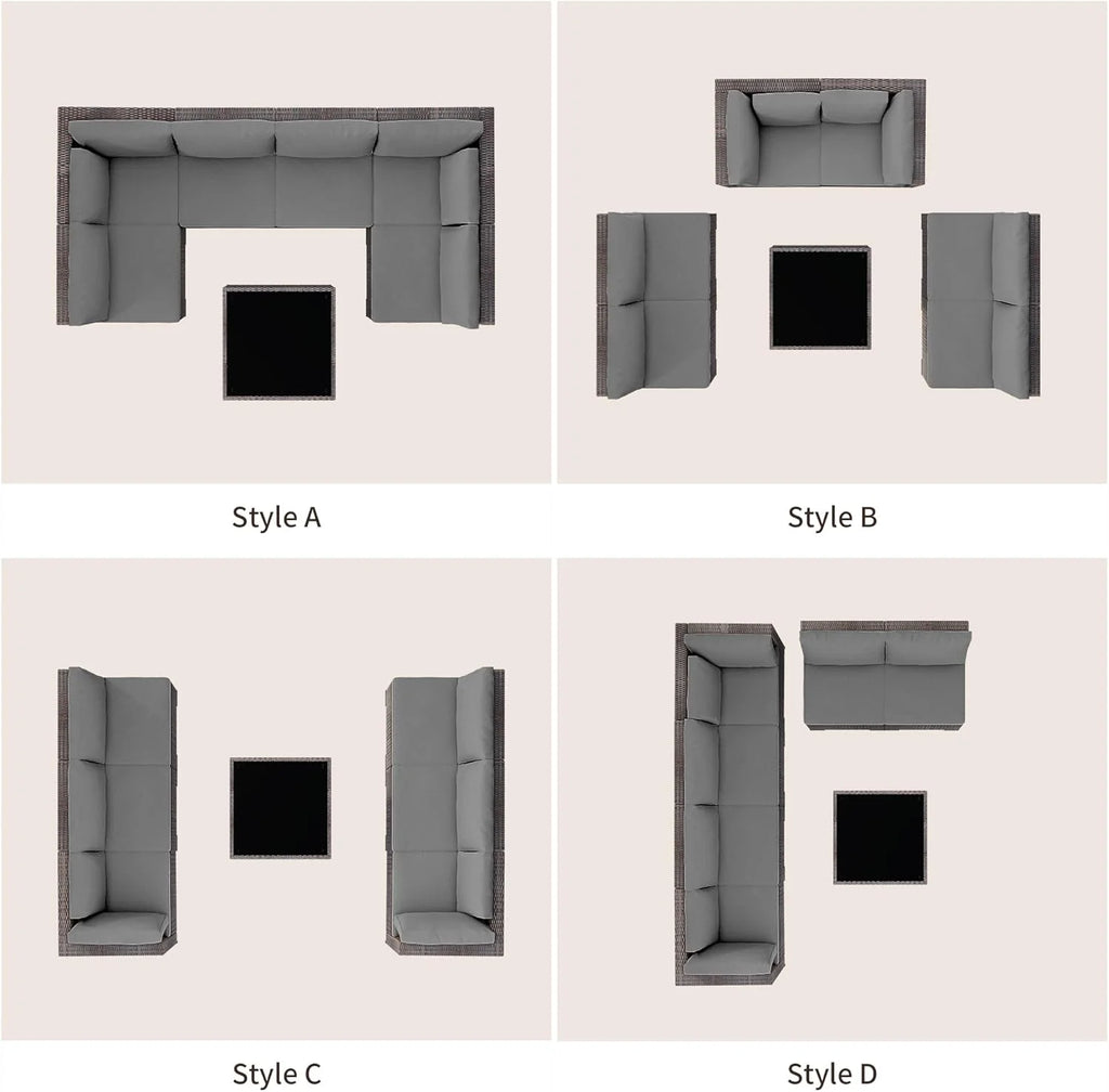 Patio Furniture Set Clearance Lofka Outdoor Sectional Furniture Sofa Set with Tempered Glass Table for Backyard, Garden & Poolside, Gray Cushions
