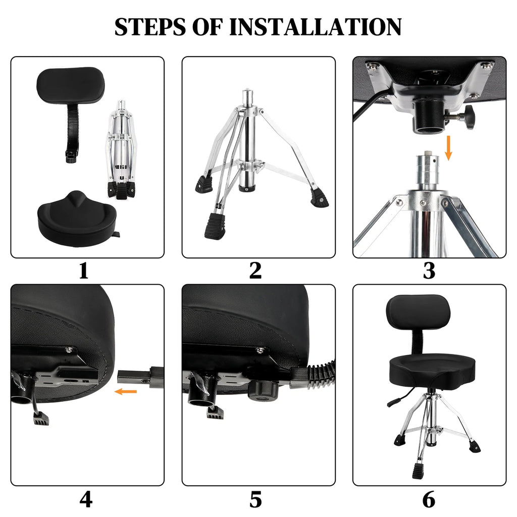 Ktaxon Adjustable Drum Throne with Backrest, 360 Rotating Hydraulic Seat, Thick Cushion for Home, Classroom, and Concert Use, Black