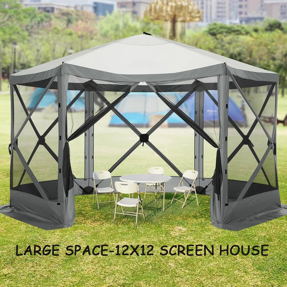 COBIZI 12x12 Pop Up Canopy Gazebo, Outdoor Canopy Tent Screen House with 5 sidewalls and Netting for Camping, Waterproof, UV Resistant, Ez Set-up Party Tent with Carrying Bag and Ground Stakes,Brown