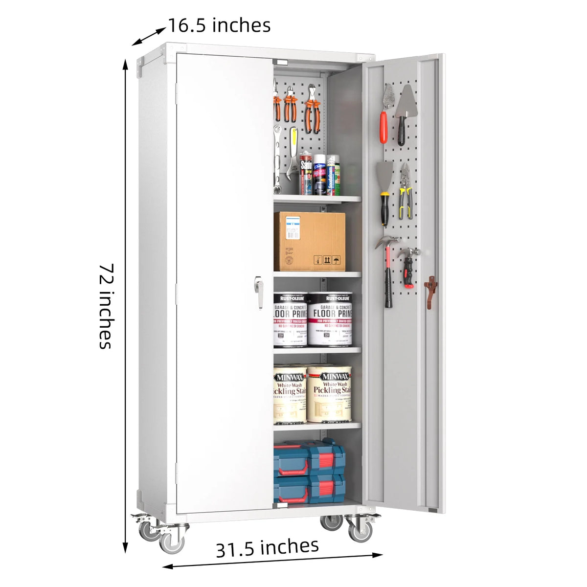 GangMei 71 Inches Tall Metal Garage Storage Cabinets with 5 Adjustable Shelves & Pegboards, Lockable Steel Black Storage Cabinet with Doors for Office, Home, School, Shops, Garage, Assembly required