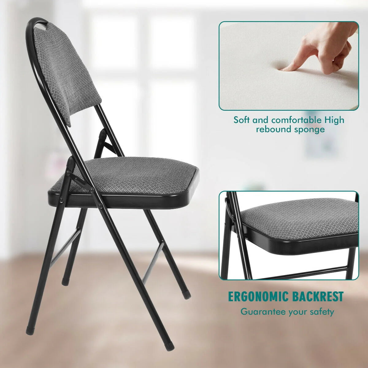 Costway Set of 6 Folding Chairs Fabric Upholstered Padded Seat Metal Frame Home Office