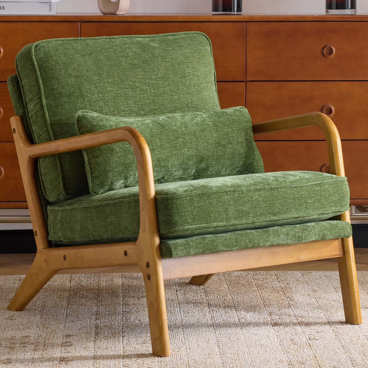 Ktaxon Accent Chair Corduroy Upholstered Armchair, Reading Club Chair with Pillow and Solid Wood Frame for Living Room Bedroom Furniture Off White