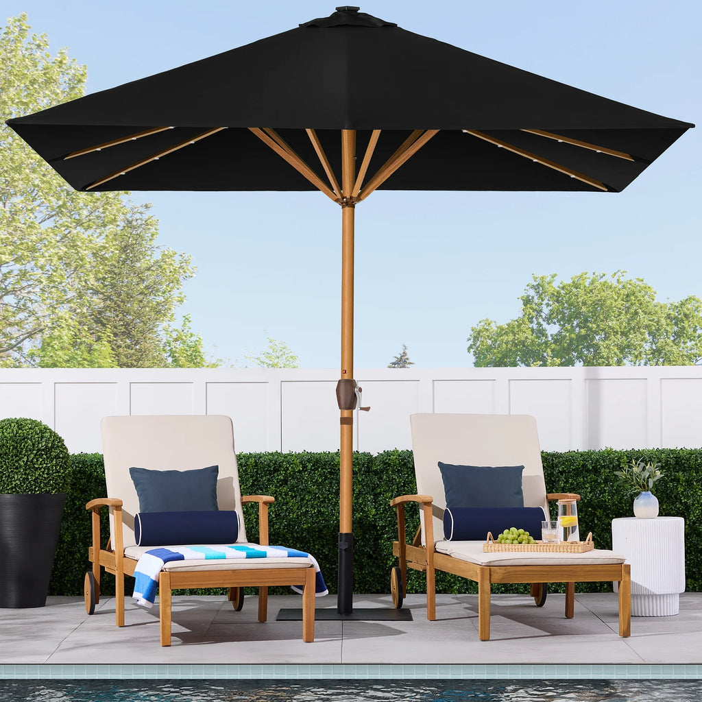 Best Choice Products 9ft Deep Square Solar LED Lighted Patio Umbrella w/ Woodgrain Pattern, UV-Resistant - Black
