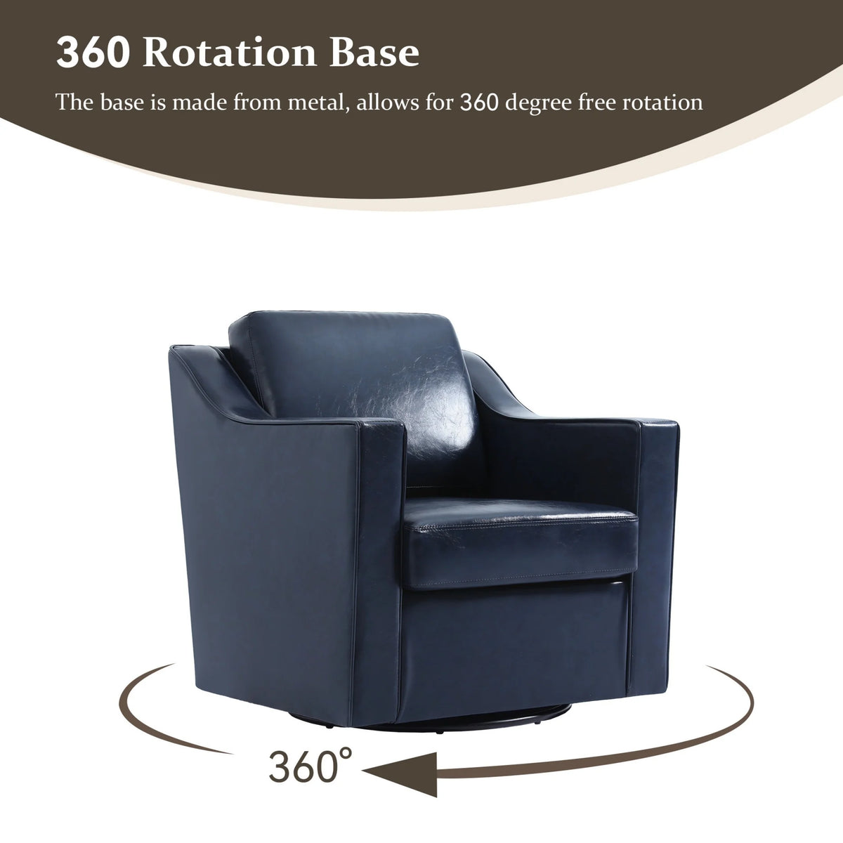 Swivel Accent Chair for Living Room, Modern Upholstered Barrel Arm Chair with Plump Back Pillow, Comfy Club Sofa Reading Chair for Adults (Chenille Navy, Set of 1)