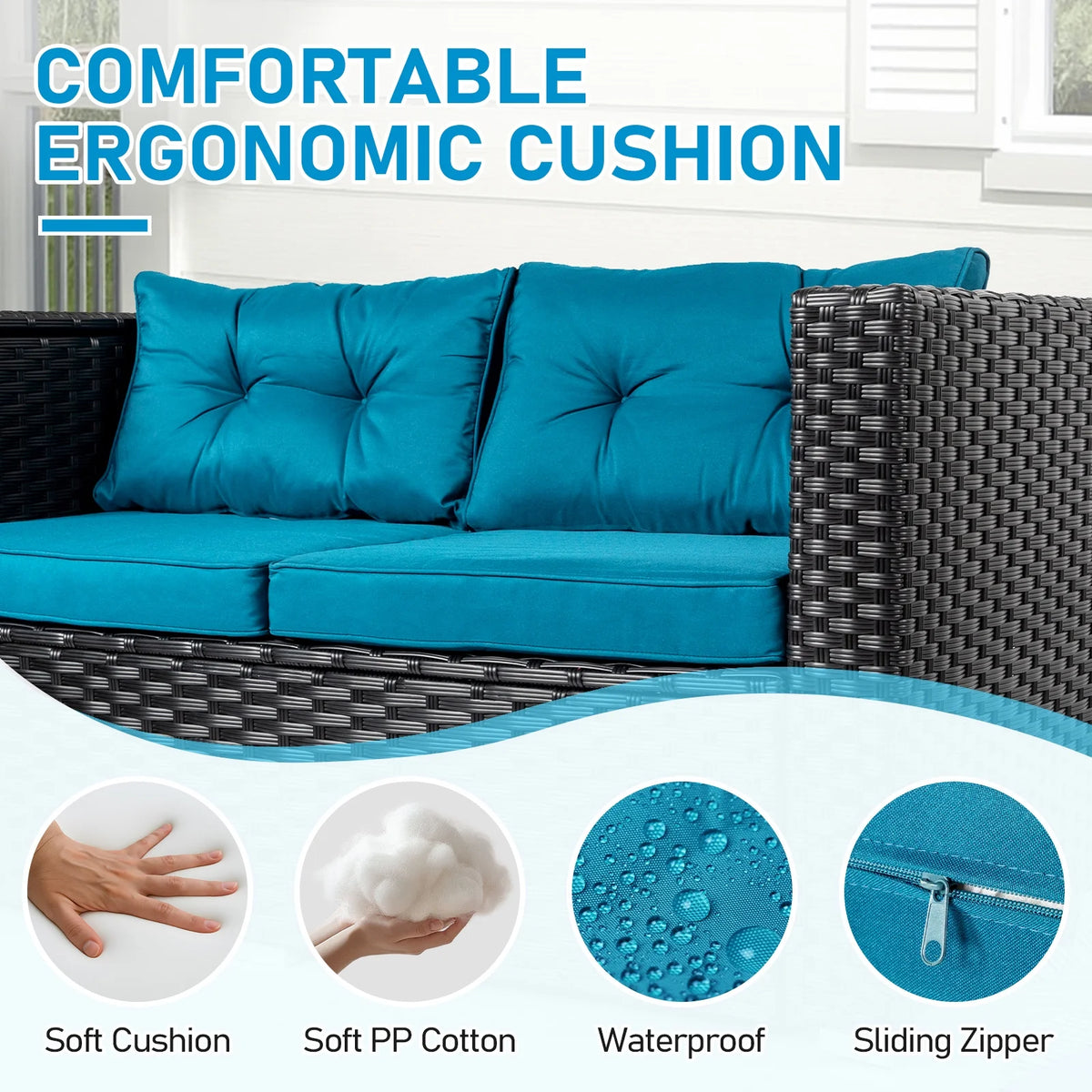 Ktaxon 7-Piece Wicker Patio Furniture Set, Patio Furniture Set with Water Resistant Thick Cushions and Coffee Table, Beige