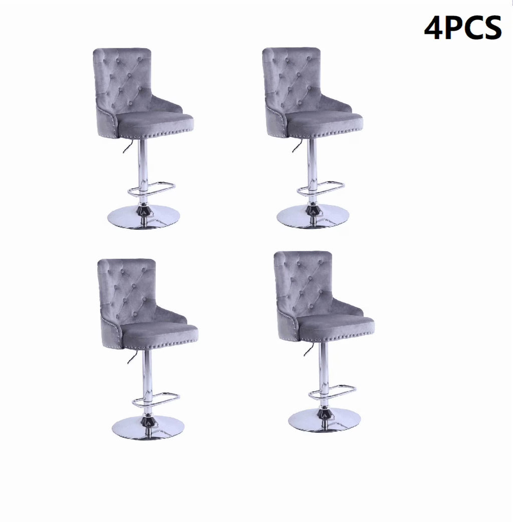 Alexent  2PCS Swivel Bar Stools, High Back, Button Tufted, Silver Footrest and Nailhead Trim Swivel Bar Chairs for Kitchen, Bar Velvet Upholstered Bar Stools, Dark Blue