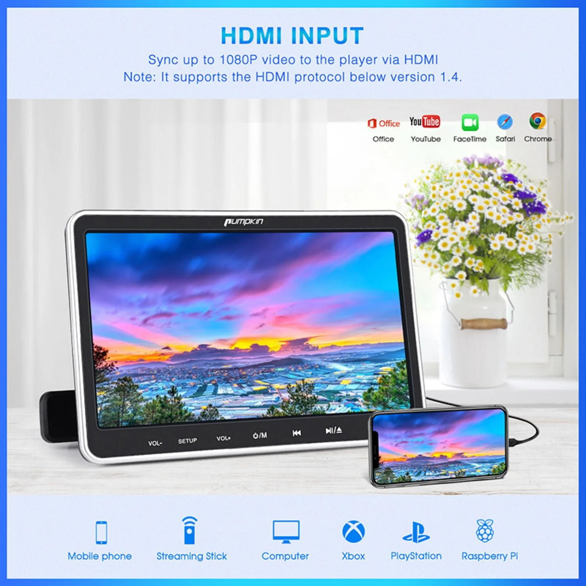 Pumpkin 10.1 Dual Headrest DVD Players for Car with Headphones, 2 Mount Brackets HDMI Input Region Free Last Memory