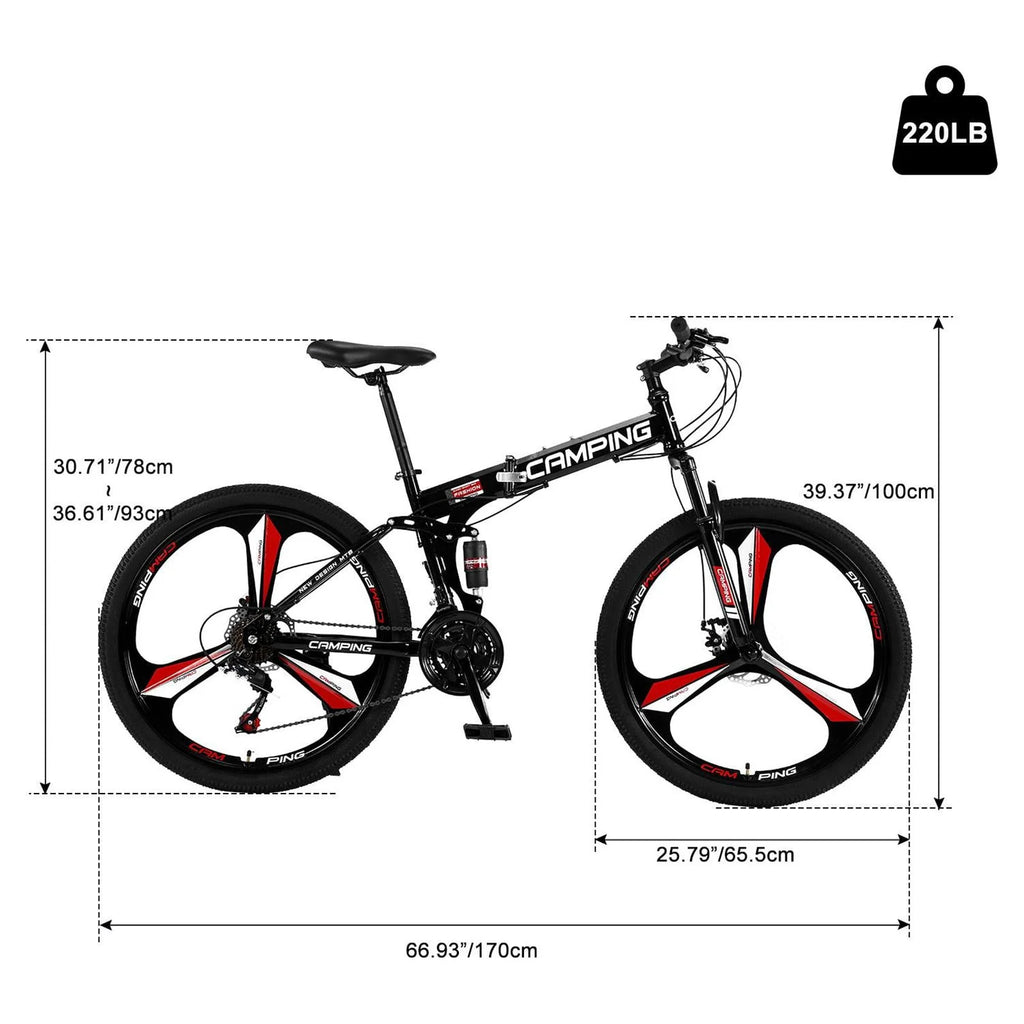 Ktaxon 26 inch 21 Speeds Folding Mountain Bike High Carbon Steel, for Adults Men Women, Red