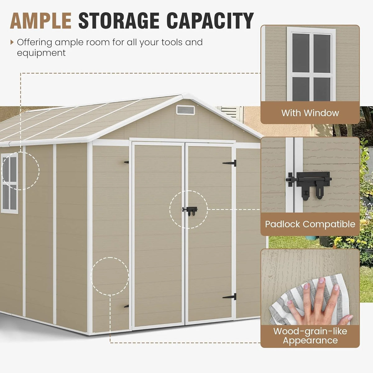 ELPOSUN Outdoor Storage Shed 6x4.5 ft, Resin Outside Sheds & Outdoor Storage Plastic for Trash Can, Bike, Lawnmower, Generator, Tool Shed with Lockable Door for Backyard, Lawn, Patio, Grey & White