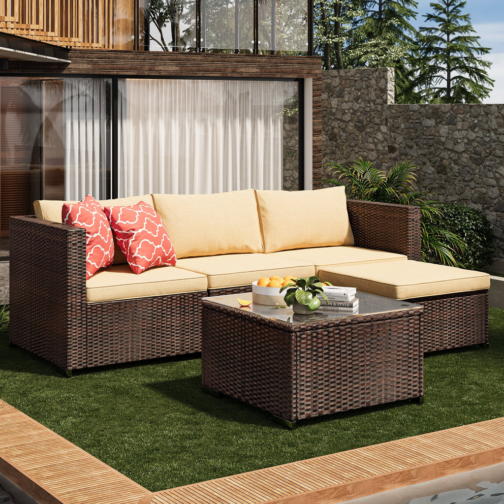 7 Piece Outdoor Patio Furniture Set, Asofer Rattan Wicker Outdoor Conversation Sectional Sofa Set, Gray