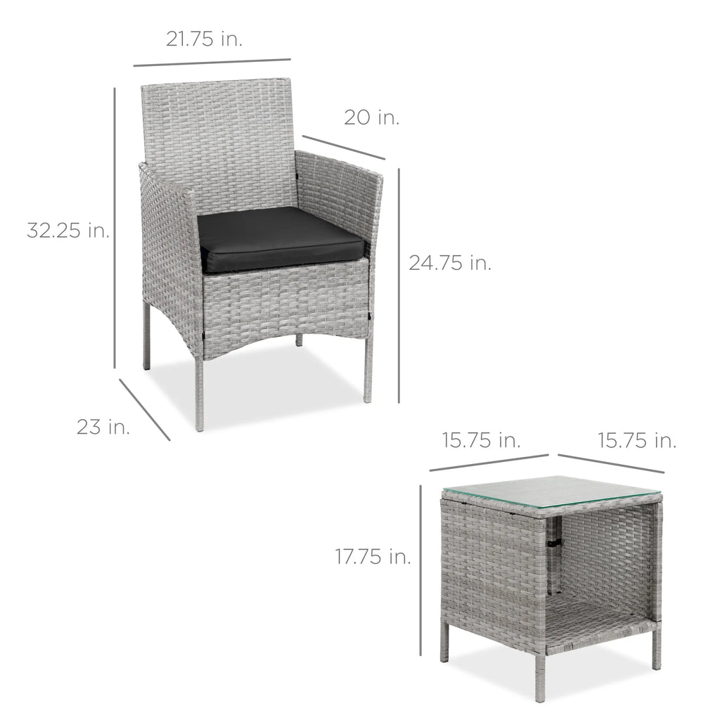 Best Choice Products 3-Piece Outdoor Wicker Conversation Patio Bistro Set, w/ 2 Chairs, Table - Gray/Navy