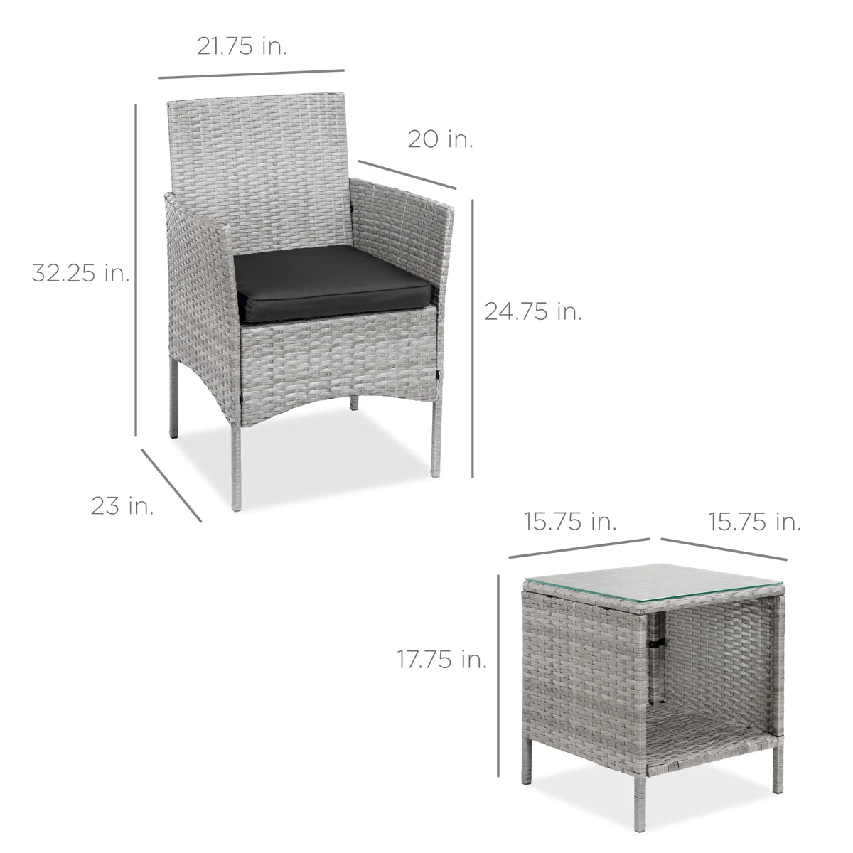Best Choice Products 3-Piece Outdoor Wicker Conversation Patio Bistro Set, w/ 2 Chairs, Table - Gray/Navy