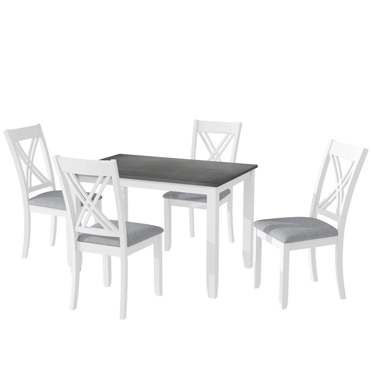 Seizeen Solid Wood Kitchen Table and Chairs, Dining Room Table Set for 4 with Gray Upholstered Chairs, Wood Grain Table Heavy-Duty Frame, Rustic Minimalist Style Breakfast Nook Set