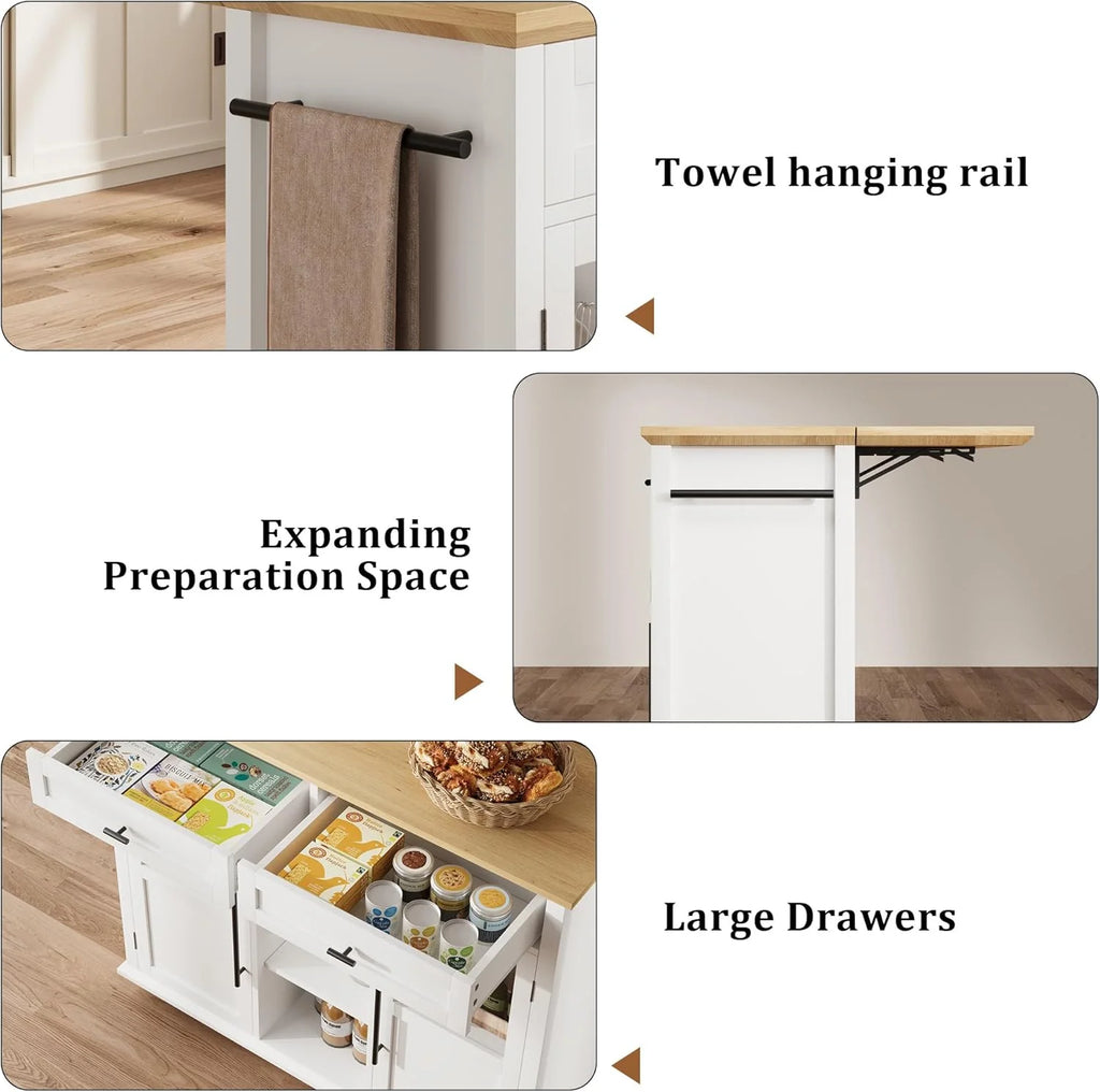 WALYWIK Foldable Kitchen Island Cart with Wheels, 2 Glass Doors, Spice Rack & Towel Holder Compact Mobile Storage Cart for Small Kitchens, Dining Rooms, Camping & RVs - Grey