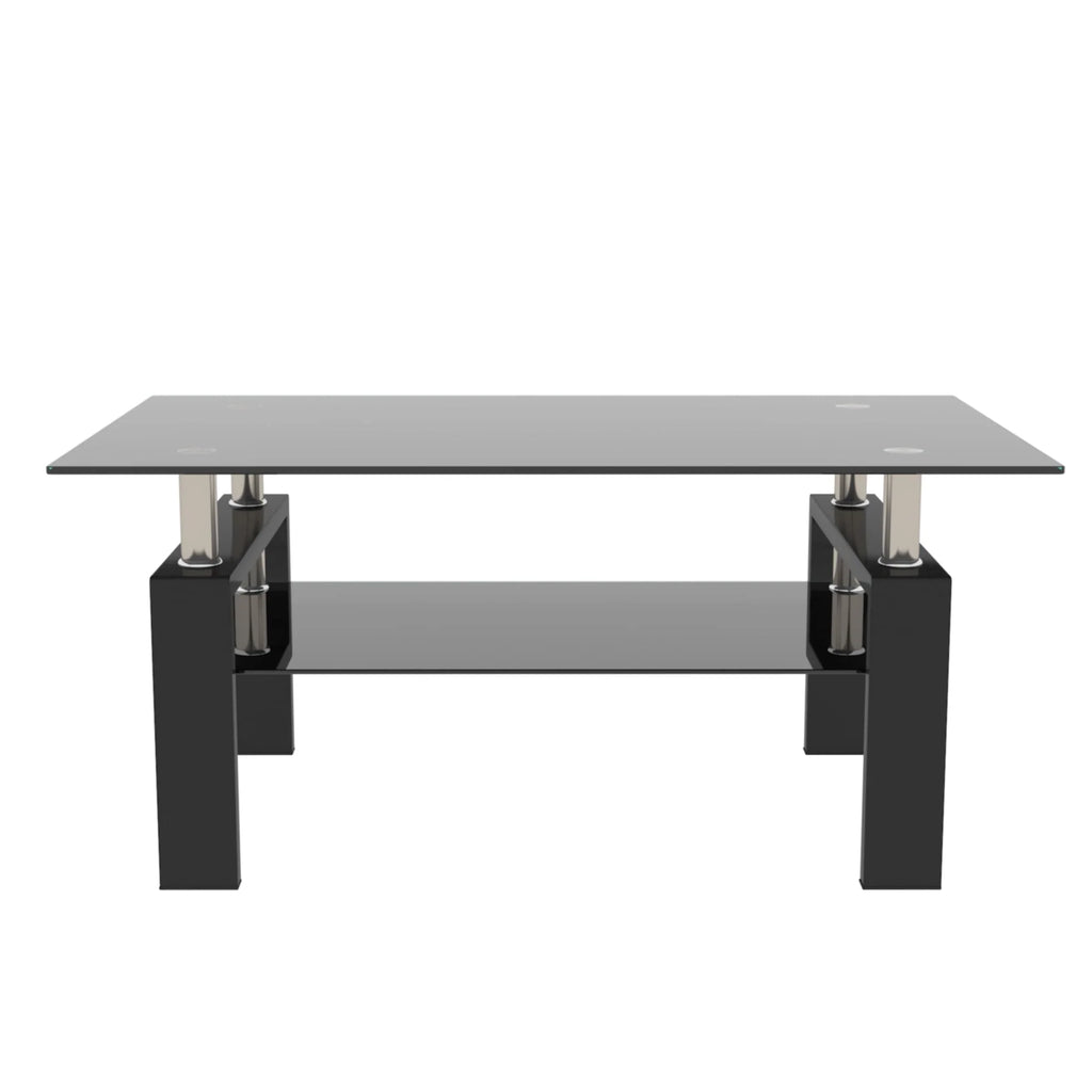 Tansole Coffee Table Glass Top Rectangular End Table Black Metal Legs for Modern Living Room
