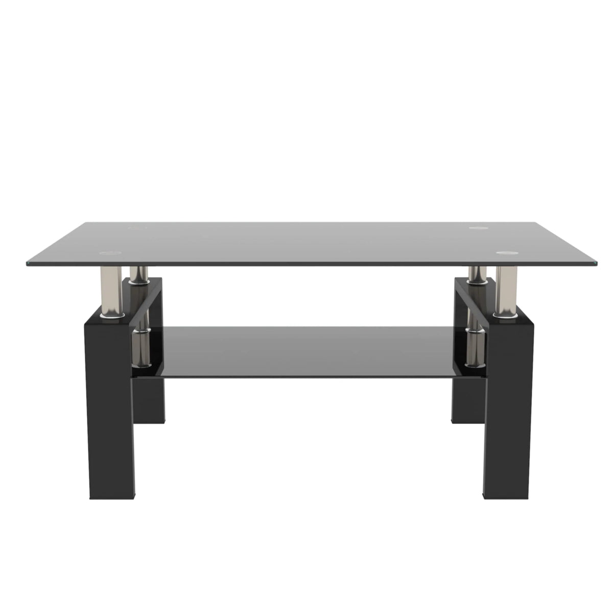 Tansole Coffee Table Glass Top Rectangular End Table Black Metal Legs for Modern Living Room