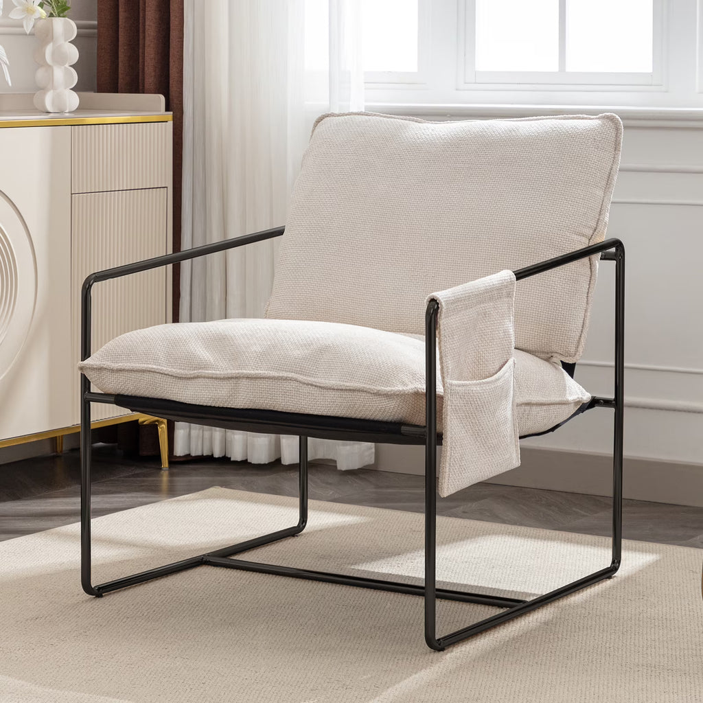 ZAFLY Accent Chair Set of 2, Modern Sling Chair with Metal Frame, Comfy Chair for Living Room - Beige