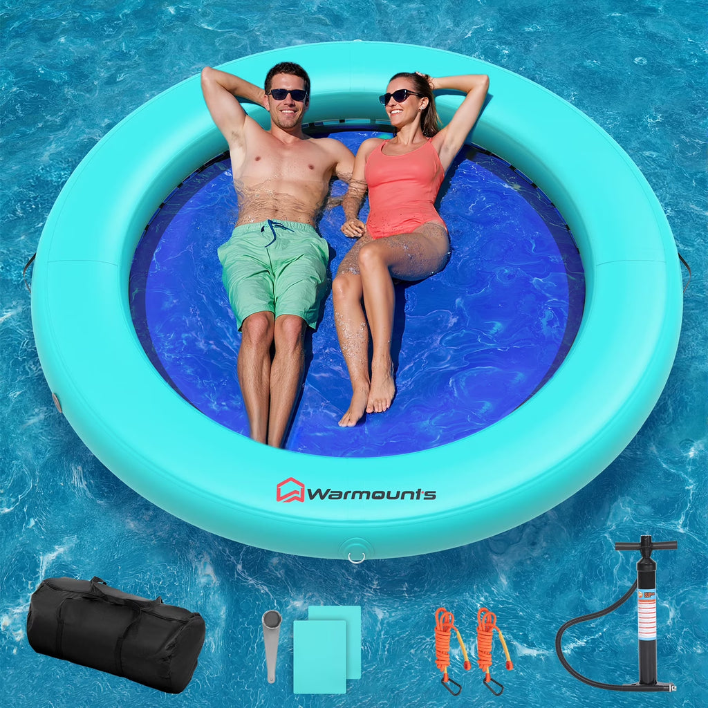 WARMOUNTS Inflatable Floating Dock, 8*6ft Air Inflatable Dock Platform, Non-Slip Water Island Float Raft with Rope Ladder for Ocean Lake River Boat