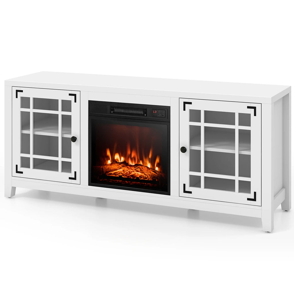 Costway 58 Inches Fireplace TV Stand for TVs up to 65 Inches with 1400W Electric Fireplace Natural
