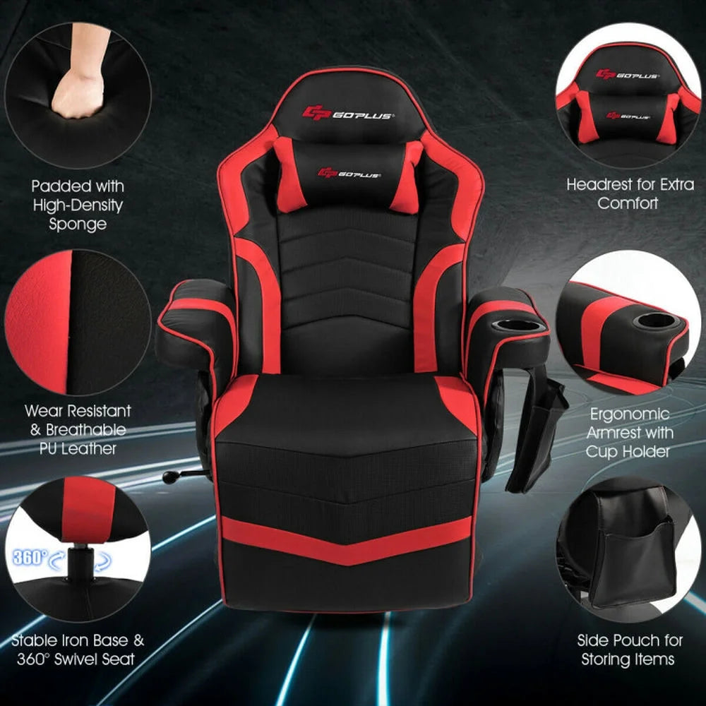 GVN Gaming Chairs,Ergonomic High Back Massage Gaming Chair with Pillow-Red