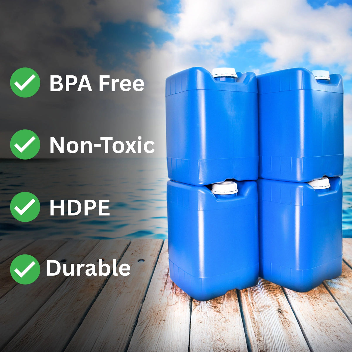 5-Gallon Stackable Water Containers with Spigot & Water Treatment - Emergency Water Storage Kit (2x - 5 Gallon Water Tanks)