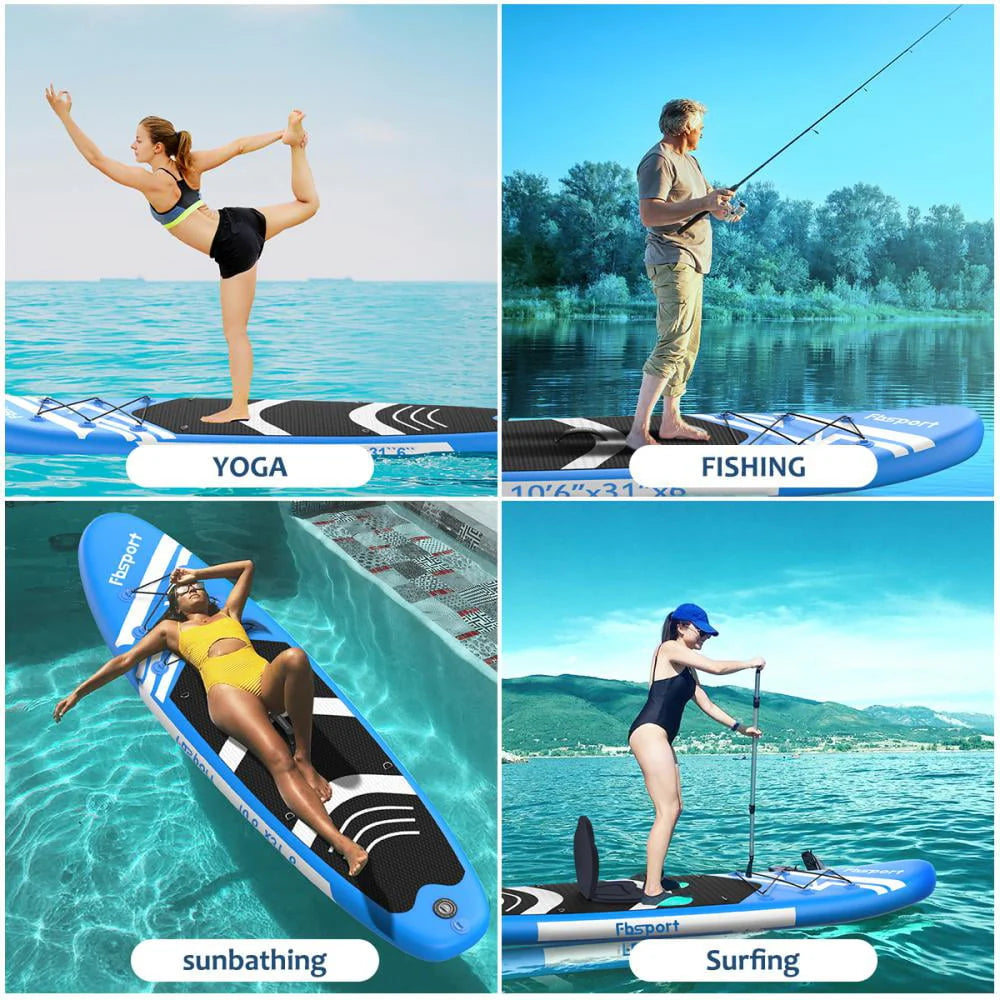 Fbsport 11ft Inflatable Paddle Board SUP, 6'' Thick W/Paddling Fins Pump & Accessories Pack, Lake Blue