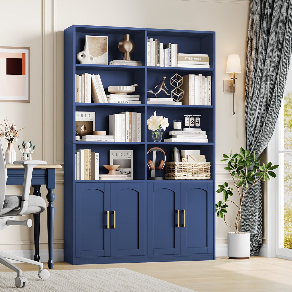 Homfa 73 Tall Bookcases with Doors, 8 Cubes 6-Tier Double Row Bookshelf, White Bookcase for Living Room Home Office