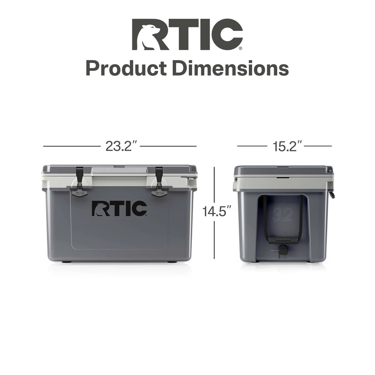 RTIC 32 QT Ultra-Light Hard-Sided Ice Chest Cooler, Fits 48 Cans, Dark Grey & Cool Grey