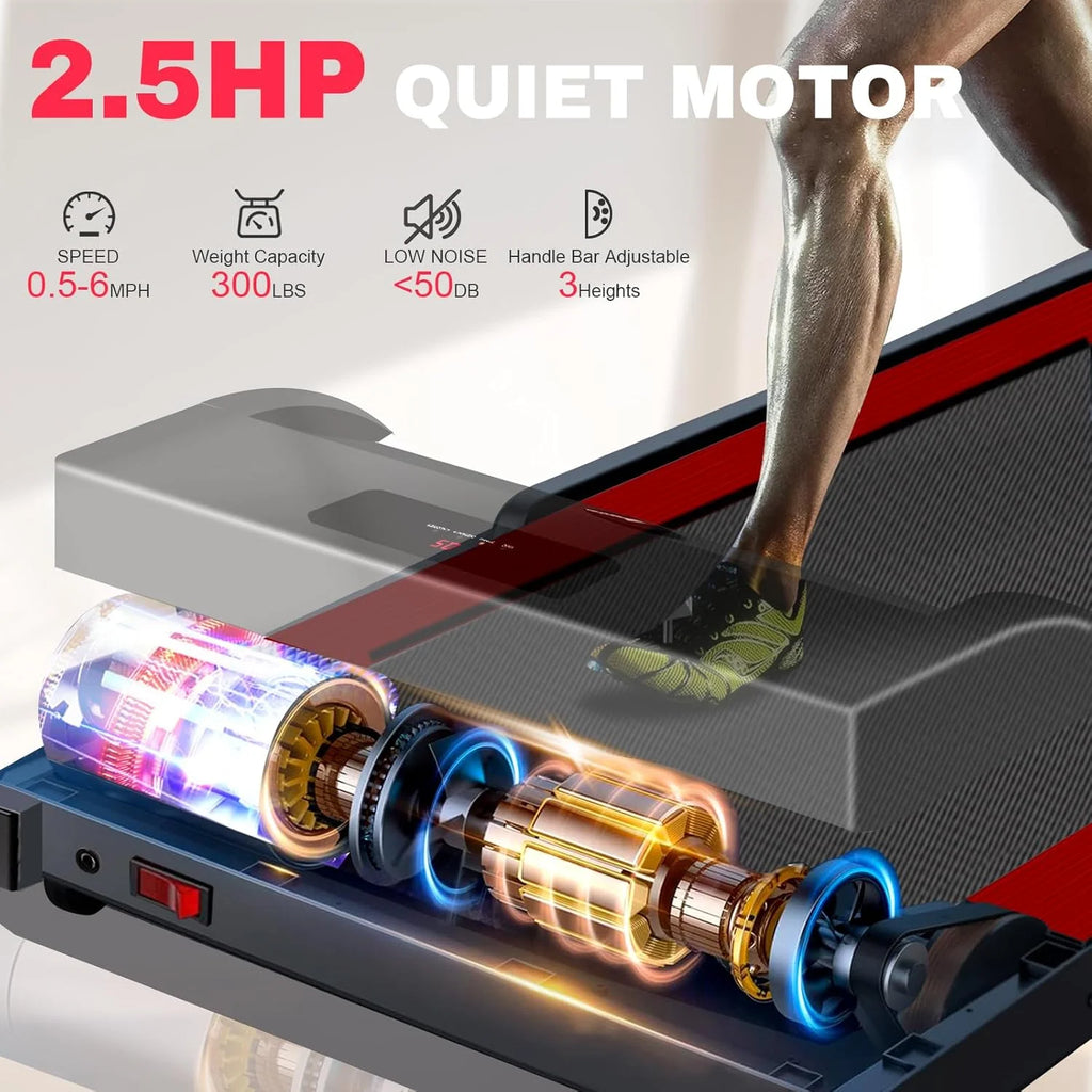 2 in 1 Walking Pad Treadmill, Foldable Treadmills with Handle Bar, 2.5HP Portable Folding Treadmill with Remote Control, Under Desk Treadmill for Home Office, 300lbs, Black