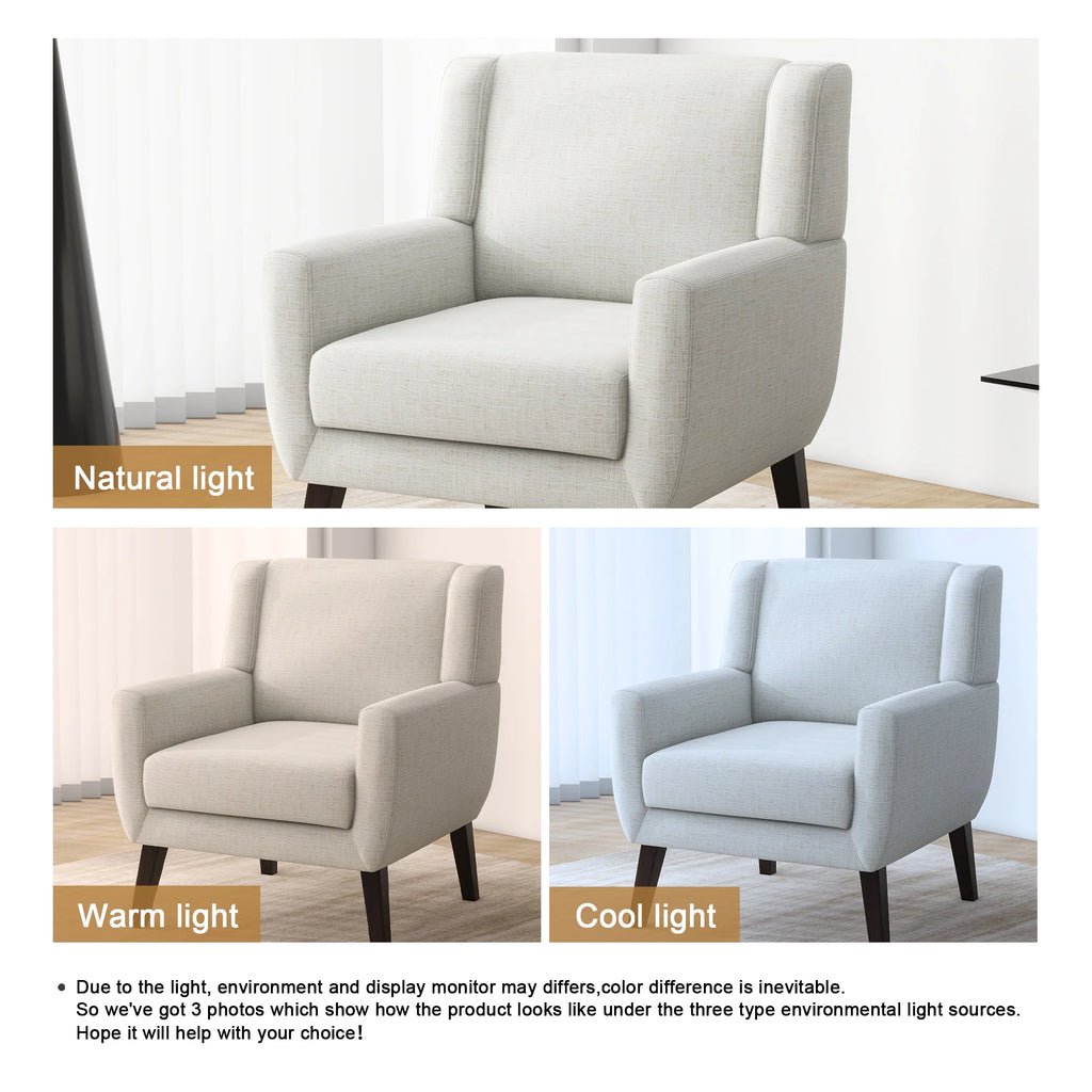 DREAMSIDEA Accent Chair Set of 2 Living Room Chair Linen Upholstered Comfortable Armchair Modern Chairs for Living Room Bedroom Indoor Furniture, Beige