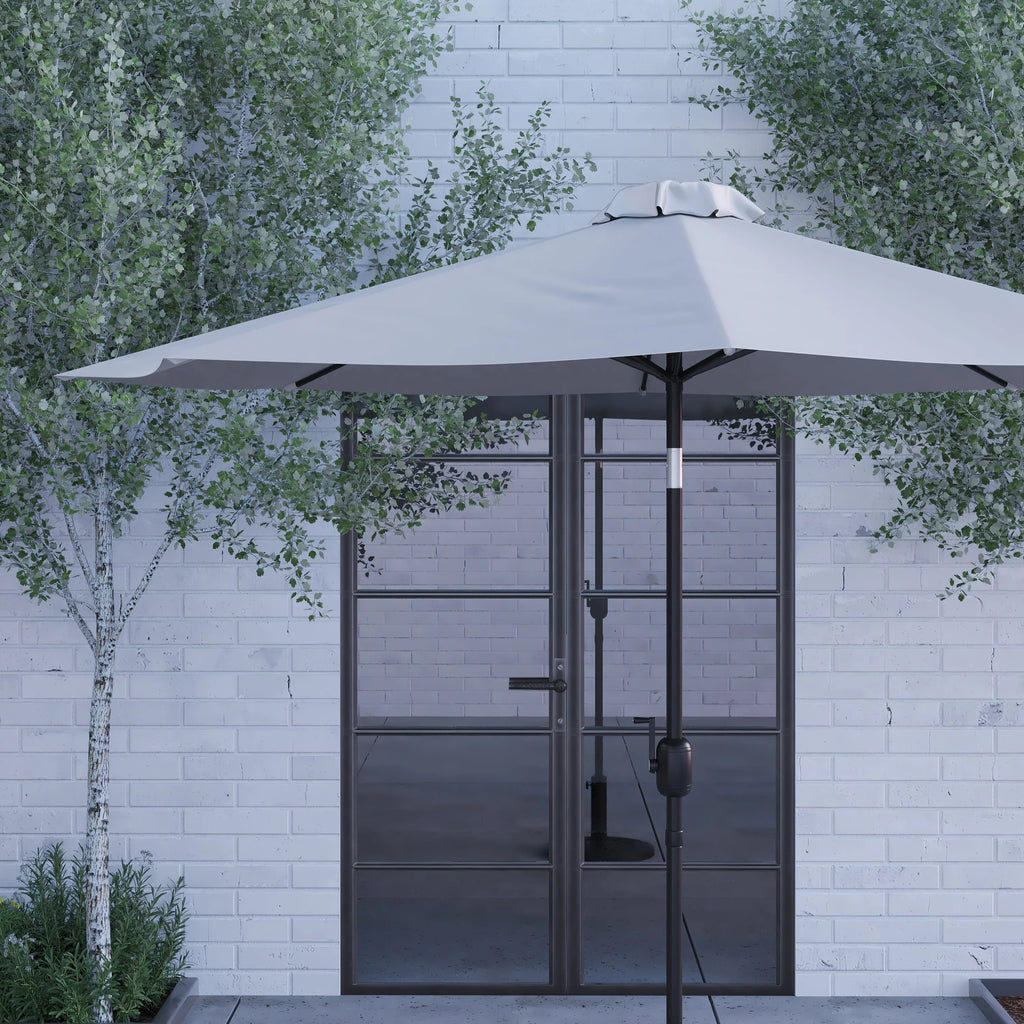 Merrick Lane Patio Umbrella with Base - 9' Tan Polyester Patio Umbrella - 30+ UV Protection - Waterproof Black Cement Base with 1.5" Diameter Aluminum Pole
