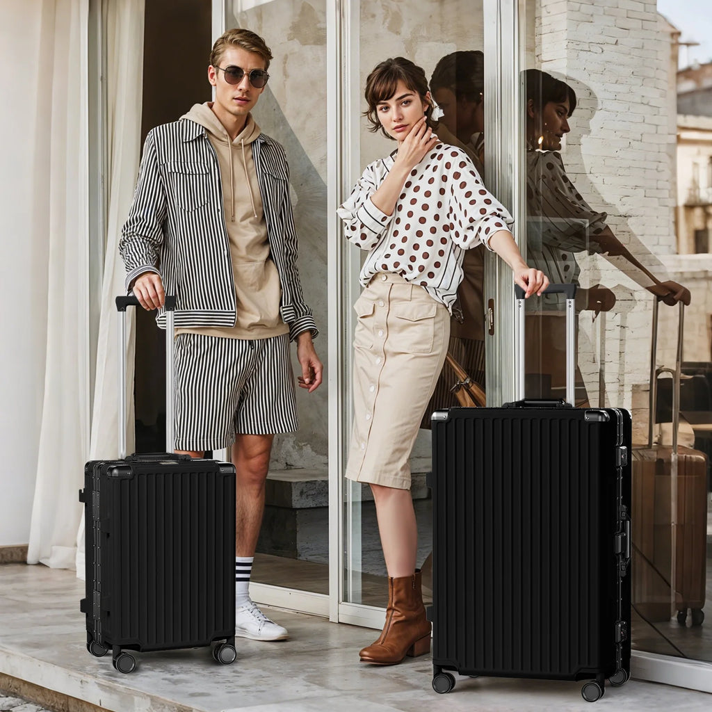 Luggage Aluminium Frame PC ABS Hardshell Suitcase with Spinner Wheels TSA Lock Zipperless Luggage 28 inch Silver