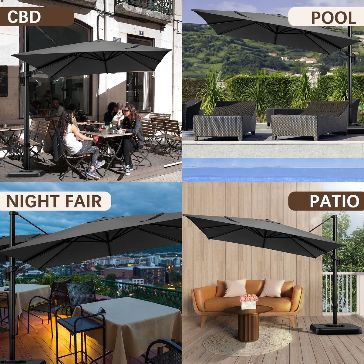 HOTEEL 10 Ft Patio Umbrella Outdoor Cantilever Square Umbrella Aluminum Offset Umbrella with Base, 360° Rotation，Gray