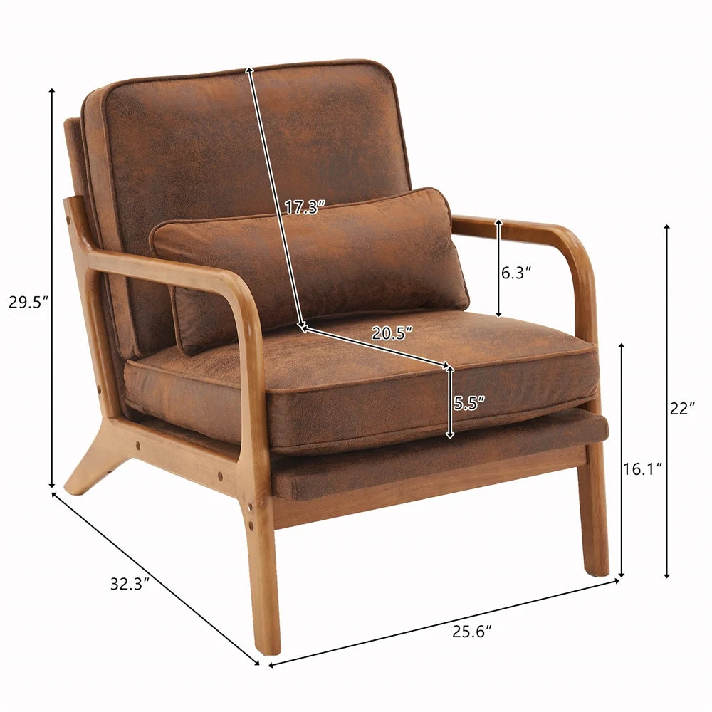 Modern Accent Chair, Upholstered Armchair with Wood Frame, Bronzing Cloth Single Sofa Chair with Lumbar Pillow for Living Room Bedroom Apartment, Orange
