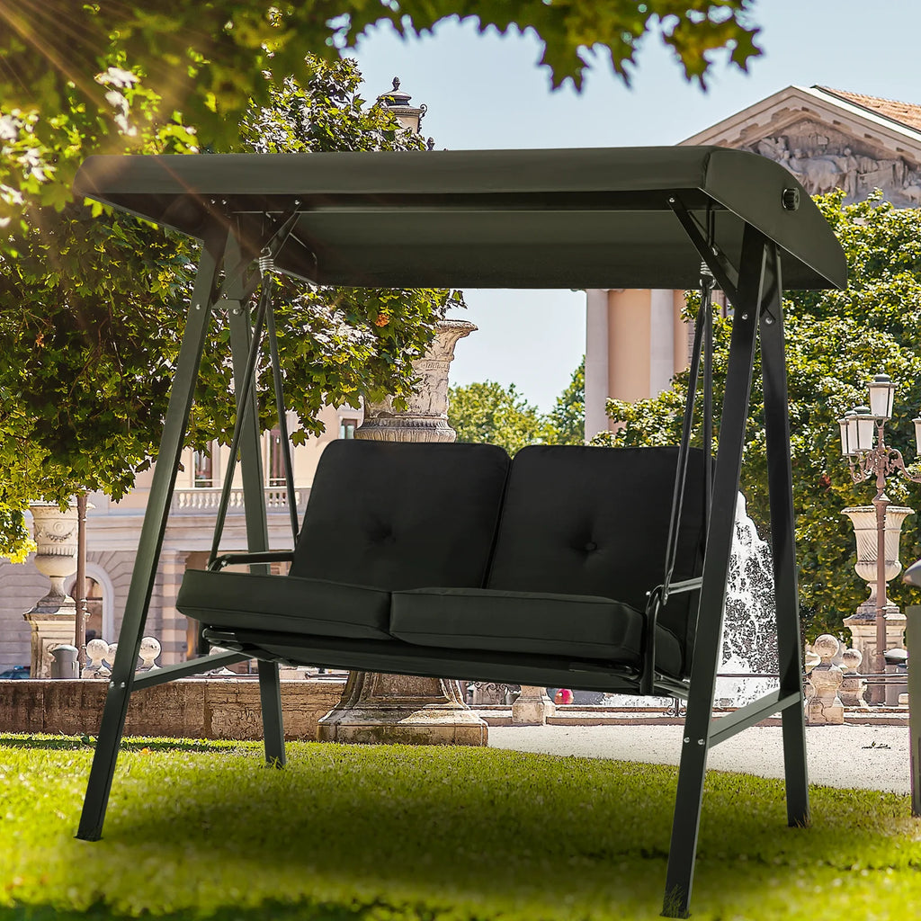 AECOJOY 2 Persons Outdoor Patio Canopy Steel Porch Swing Chair-Beige