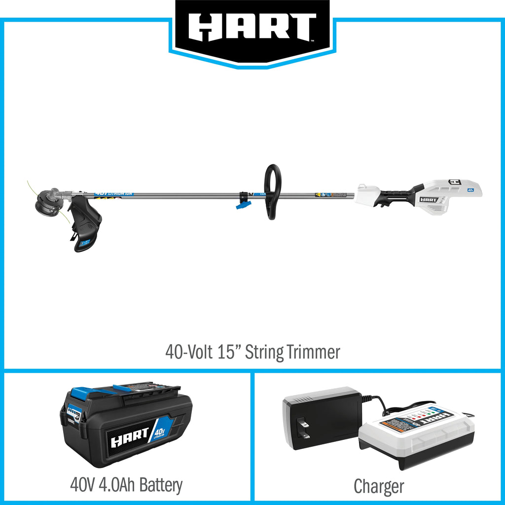 HART 40-Volt Cordless Attachment Capable 15-inch String Trimmer Kit, (1) 4.0Ah Lithium-Ion Battery