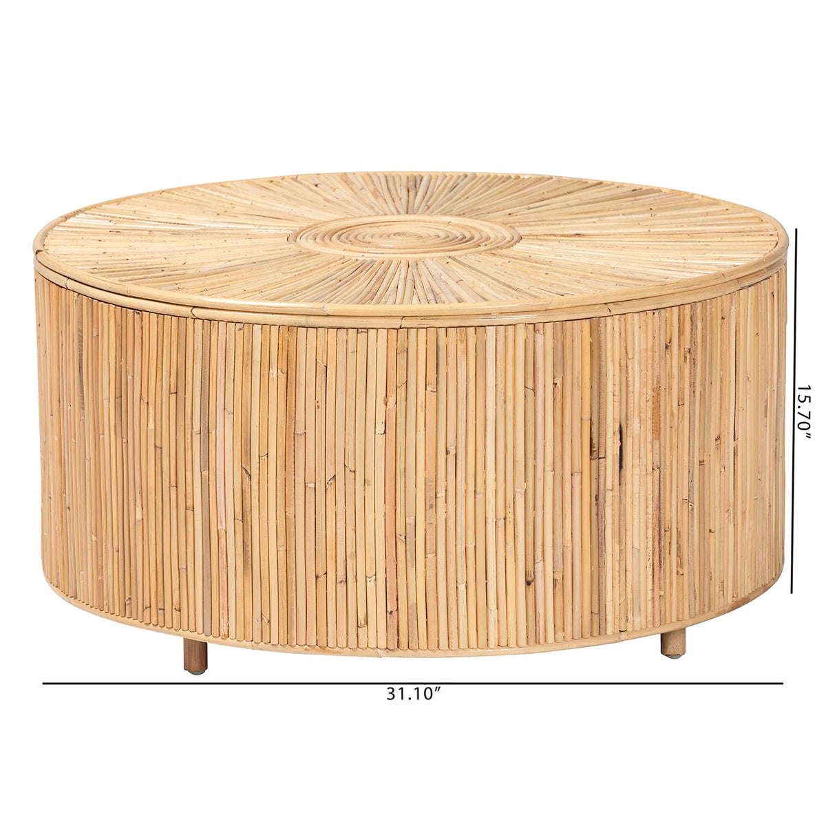 bali & pari Miami Boho Coffee Table, Natural Rattan, Light Honey