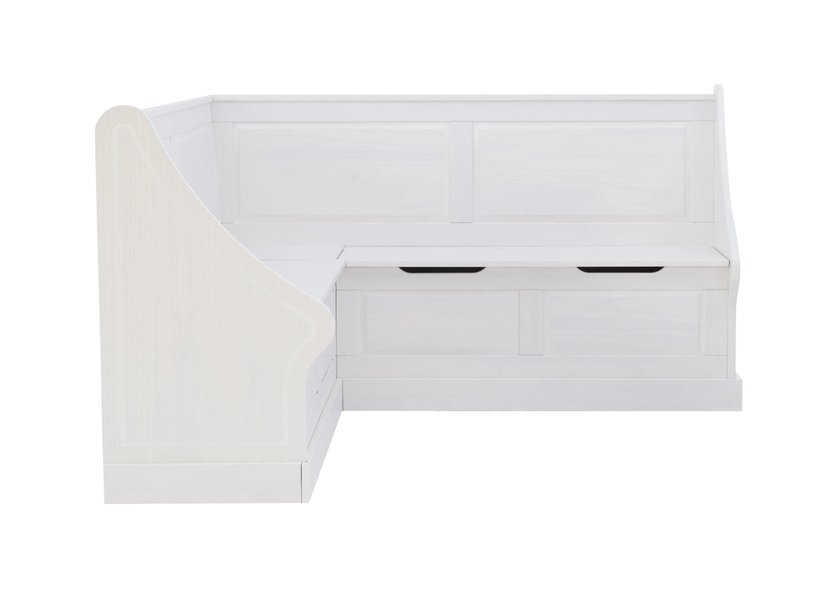 Linon Tobin Casual Wood Corner Dining Breakfast Nook Bench with Storage, White